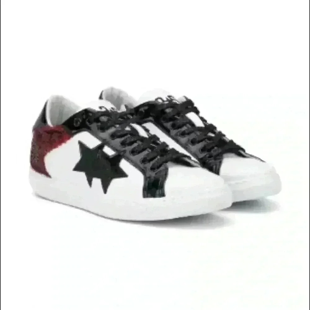 2Star White w/Burgandy Sequin Sneakers! 39 40